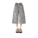 Shopmocho Summer New Oversized Wide Leg Design High Street Y2k Ripped Edge Jeans for Women Hip Hop Loose Fitting Spicy Girl Cropped Pants