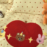 SHOPMOCHO Kawaii Bear Embroidered Winter Bedding Set Thickened Warm Milk Velvet Duvet Cover Set with Sheets Soft Flannel Quilt Cover Kit