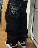 Shopmocho 2025 New American Trend Retro Hip-hop Embroidery Pattern Baggy Jeans For Men And Women Y2K Harajuku Gothic Wide Pants Streetwear