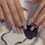 Shopmocho 24PCS/1BOX Black French Wearing Sweet and Cool Nail Patch Glitter Love Stars in Europe and America Dark Department Fake Nail