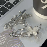 Shopmocho 1/4pcs Y2K Irregular Liquid Metal Hairpin Butterfly Zircon Hair Clips Girl Fashion Silver Bang Clip For Women Hair Accessories