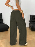 SHOPMOCHO Women's Retro Corduroy Cargo Pants Casual Drawstring Straight Sports Pants Drape Daily Commuting Wide Leg Pants