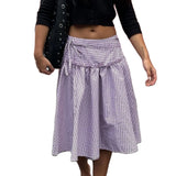 Shopmocho Women's Summer Vintage 2000s Aesthetic Plaid Skirts Casual Tie-Up Low Waist Tiered Ruffles Hem A-Line Midi Skirts Streetwear