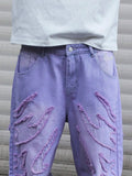 SHOPMOCHO High - street style purple distressed frayed jeans for men, loose, trendy street hip - hop wide - leg pants