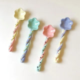 Shopmocho Ceramics Long Handled Spoon New Instagram Style Household Stirring Spoon Hand Painted Flower Shaped Coffee Spoon