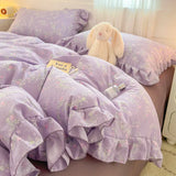 Shopmocho 2025 INS Princess Style Bedding Sets Ruffle Lace Bow Quilt Cover Romantic Bedclothes Decor Woman Girls Bedroom Duvet Cover 4pcs