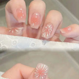 Shopmocho 24Pcs Glitter Diamond Press On Nails Sweet Cute Girl Acrylic Nails Full Cover Short Square Fake Nails Wearable Manicure Nail Tip