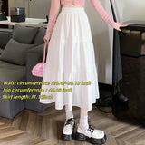 SHOPMOCHO-Casual Vintage Women Skirt Matching Chic Lady's White Skirt Sweet Girl's Cake Skirt Elastic Waist A-Line Mid Length Flare Skirt