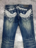 SHOPMOCHO American retro design wing embroidery low waist women jeans flared trousers Y2k fashion casual hot girl pants