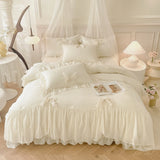 SHOPMOCHO 3pcs White Bedding set ruffles Duvet Cover Set (1*Duvet Cover + 2*Pillowcase, Without Core)for bedroom guest room