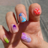 Shopmocho 24Pcs Short Square Head Summer Fake Nail Colorful Gradient with Design Simple Full Cover False Nail Wearable Press on Nails Tips