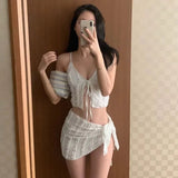 Shopmocho New Pure Desire Three-piece Bikini Set Women's Sexy Small Chest Gathered Hot Spring Bathing Slimming Separate Swimsuit
