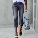 SHOPMOCHO Fashionable Slim Fitting Ripped Trendy Jeans Summer Streetwear Casual Distressed Stretchy Denim Pants