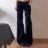 SHOPMOCHO-Plus Size American Style Spicy Girl Black Low Waist Wide Leg Micro Flared Jeans Women's Early Autumn Loose Fit Versatile Straigh