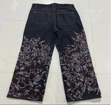 SHOPMOCHO Unisex White Red Tribal Flame Print Loose Wide Leg Jeans Y2K Grunge Streetwear Oversized Denim Pants