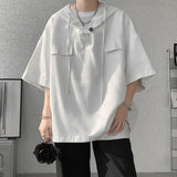 SHOPMOCHO 5 Colors Summer Hooded T shirt Men Korean Half Sleeve Pullover Streetwear Loose T-shirt Tops Drawstring Men Clothing