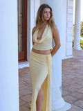 SHOPMOCHO-Weird Puss Elegant Women 3 Piece Set Stack Trend Halter Tops+Split Tassel Tassel+Flowers Mesh Skirts Matching Vacation Clubwear