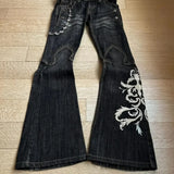 SHOPMOCHO New High Waist Harajuku Loose Embroidered Women Jeans with Rock Punk Style Y2K Micro La Retro Wide Leg Pants