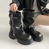 SHOPMOCHOWinter Women Biker Boots Fashion Belt Buckle Ladies Elegant Platform Long Pipe Booties Casual Women's Knee High Booties2025