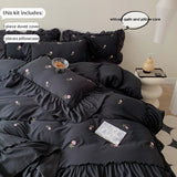 SHOPMOCHO 3pcs Rose Embroidered Duvet Cover Set (1*Duvet Cover + 2*Pillowcase, Without Core), Princess Style Lace Bedding Set