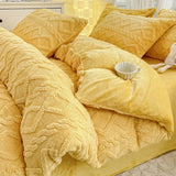 Shopmocho 1Pcs 2025 new tower hibiscus milk fleece quilt cover autumn and winter thickened warm solid color quilt cover, no pillowcase