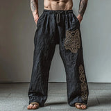 Shopmocho Men's retro Viking Celtic art knot 3D printed casual pants drawstring straight leg pants summer beach pants