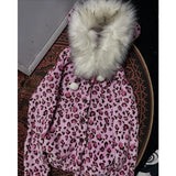 SHOPMOCHO Y2k new kawaii pink leopard print plush warm women zipper sweatshirt high street Harajuku cute casual zipper hoodie