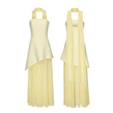 Shopmocho Combhasaki Women Summer Elegant Strapless Sheer Ruffle Hem Patchwork Backless High Split A-line Party Tube Long Dress with Scarf