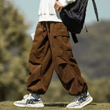 SHOPMOCHO Japanese Vintage Brown Corduroy Pants Men's Loose-fit Drawstring Ankle Casual Pants Autumn/winter Season