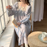 SHOPMOCHO Long-Sleeved Harajuku Style Nightgown Women's Pajamas Lace Sweet Cute Nightdress Spring Summer 2026 New Square Collar Home Wear