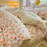 SHOPMOCHO Green Floral Bedding Set Ins Fashion Twin Full Queen Size Duvet Cover No Filler Flat Sheet Pillowcase Girl Home Totel Bed Linens