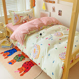 Shopmocho 3pcs New Printed Quilt Set for Ladies Bedroom Apartment Student Dormitory Sweet Wind Cartoon (1pc Quilt Set +2pcs Pillowcase)