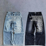 SHOPMOCHO Y2K men Jeans vintage American Pattern letter jeans streetwear gothic Harajuku Hip Hop men women Fashion Casual wide leg jeans
