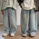 SHOPMOCHO Children's pants 2025 spring edition boys and girls Korean color casual denim straight leg pants children's loose wide leg pants