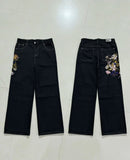 SHOPMOCHO Y2K Retro Punk Pink Totem Wide Leg Jeans Men Gothic High Street Hip Hop Washed Casual High Waist Floor Mopping Pants Women