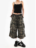 SHOPMOCHO Summer Women Tomboy Camouflage Japanese Abi Jorts Jean Y2K 2000s Aesthetic Capri Pants Harajuku Denim High Street Goblin Core