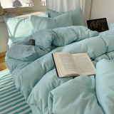 SHOPMOCHO Cotton Bedding Set 4pcs with Solid Bed Sheet Duvet Cover Pillowcases Single Couple Bedsheet King Queen Double Twin Size