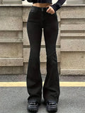 Shopmocho Women Flare Stretch Moustache Jeans Fashion Skinny Bell Bottom High Waist Gray Denim Pants Lady Classic Y2K Punk Long Trousers
