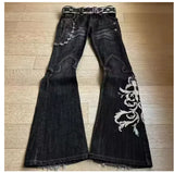 SHOPMOCHO Y2K High Street Red Letter Embroidered Baggy Jeans Women Gothic American New Straight Pants Fashion Street Retro Wide-leg Pants