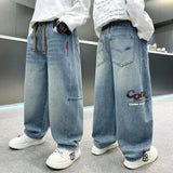 SHOPMOCHO 4-14Yrs Children Boys Jeans UNITIM Spring Autumn Junior Boys Straight Pants Loose Elastic Waist Teens Boys Pants Kids Boy Pants