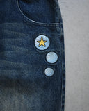 SHOPMOCHO Japanese Anime JOJU FMA High Waist Baggy Men Jeans Alphonse Elric Embroidery Anchor Patch Distressed Wash Wide Leg Denim Pants