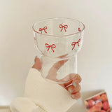 Shopmocho INS Pink Bow Glass Cups Iced Coffee Mug Clear Drinking Glasses Tumbler Milk Tea Juice Water Cup Dessert Cups Drinkware 260-380ML