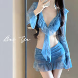 SHOPMOCHO-Sexy Pure Desire Long Sleeve Bikini Set Women's Beachwear Sunscreen Fairy Style Split Four Piece Swimsuit from Mainland China