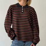 Shopmocho y2k Vintage Rib Knitted Striped Collared Sweater Loose Long Sleeve Pullover Knit Tops Casual Winter Autumn 2025 Sweatirt Clothes