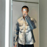 SHOPMOCHO Striped Gradient Abs Digital Print Short Denim Jacket 2026 Tide Trendy Men's Spring Autumn Loose Causal Lapel Y2K Coat