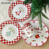 Shopmocho Christmas Ceramic Plate with Cups Platter Serving Tray Porcelain Dish for Fruit Appetizer Dessert Candy Snack Salad Dinnerware