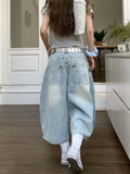Shopmocho 2025 Summer Sexy Vintage Style Harajuku Blue Jeans Women's Y2K Punk Street Baggy Denim Trouser Casual Mop Calf Length Pants