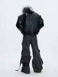 SHOPMOCHO Winter Fur Leather Jacket Men Hooded Jacket Plus Velvet Padded Thick Warm Casual Streetwear Wool Liner Coat