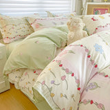 Shopmocho Tulip Flower Duvet Cover Set Single Queen Size Botanical Floral Bedding Set Soft Reversible Comforter Cover with 2 Pillowcases