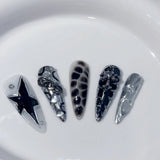 SHOPMOCHO Handmade Press on Nails Punk Cool Black Star Crocodile pattern False Nails Heavy Metal European Black Almond Fake Nail Patches